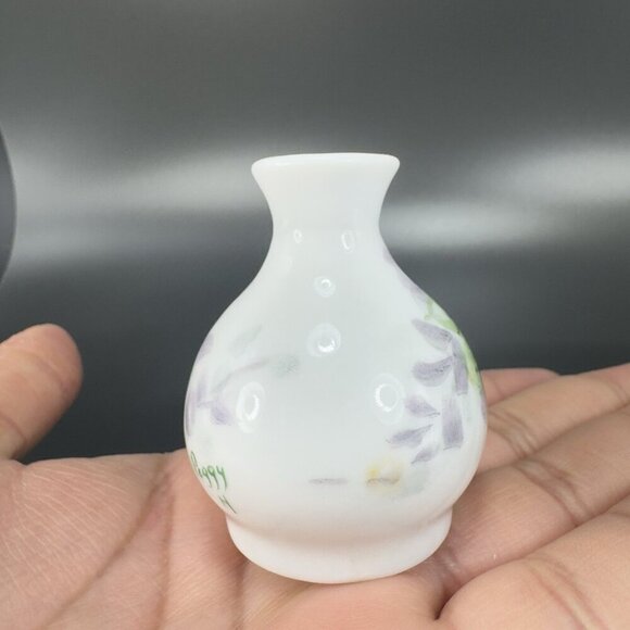 Antique Hand Painted Porcelain Bud Vase Miniature Vase Artist Signed Flower VTG - Picture 8 of 12